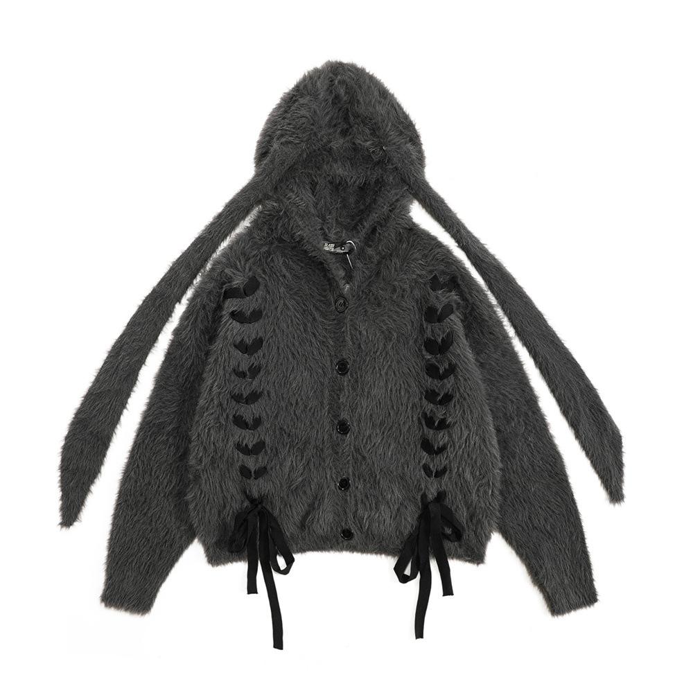 Winter Fleece-lined Thickened Ear Hooded Jacket  Dark Gray Free Size  - VONVEX