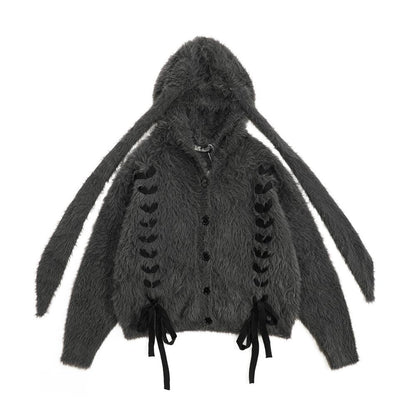 Winter Fleece-lined Thickened Ear Hooded Jacket  Dark Gray Free Size  - VONVEX