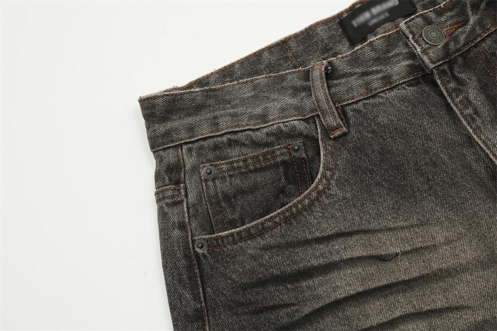 Distressed Wrinkled Ripped Jeans     - VONVEX