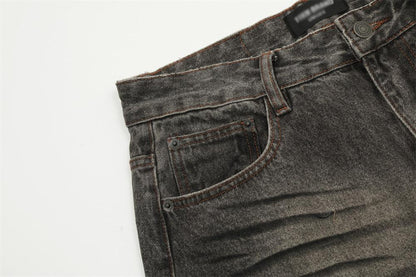 Distressed Wrinkled Ripped Jeans     - VONVEX