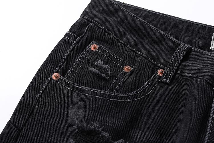 Stripped Ripped Denim Black Jeans     - VONVEX