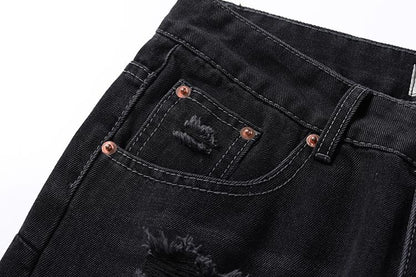 Stripped Ripped Denim Black Jeans     - VONVEX