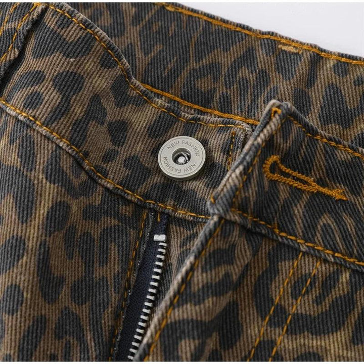 Leopard Y2K Style Loose Jeans bottom    - VONVEX