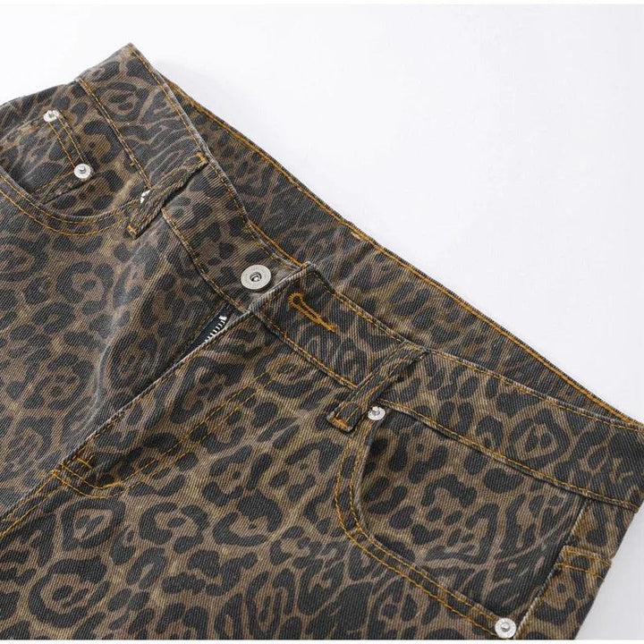Leopard Y2K Style Loose Jeans bottom    - VONVEX