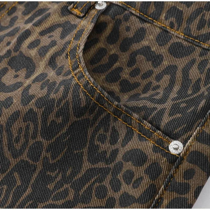 Leopard Y2K Style Loose Jeans bottom    - VONVEX