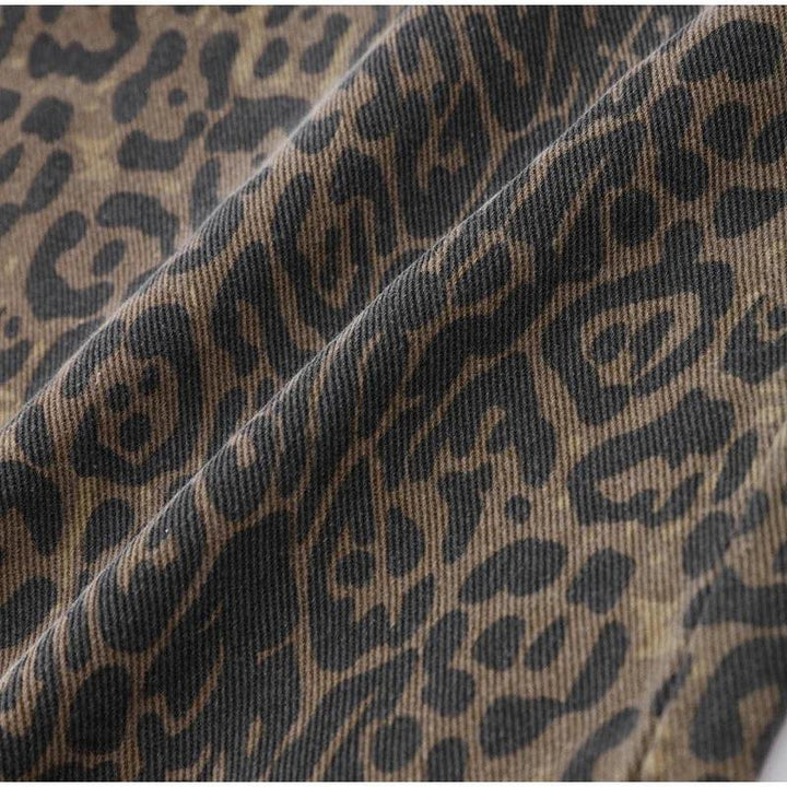 Leopard Y2K Style Loose Jeans bottom    - VONVEX
