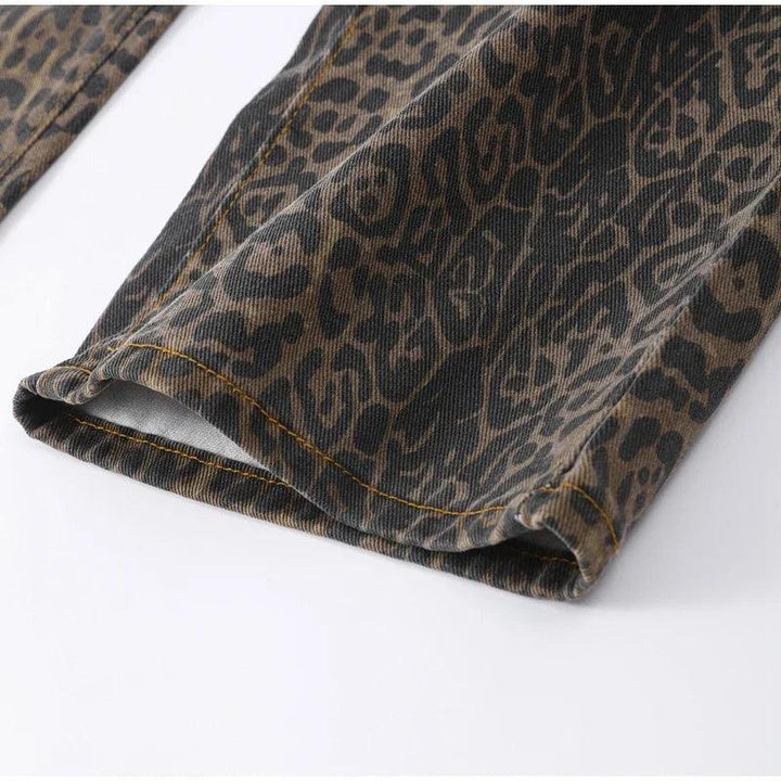 Leopard Y2K Style Loose Jeans bottom    - VONVEX