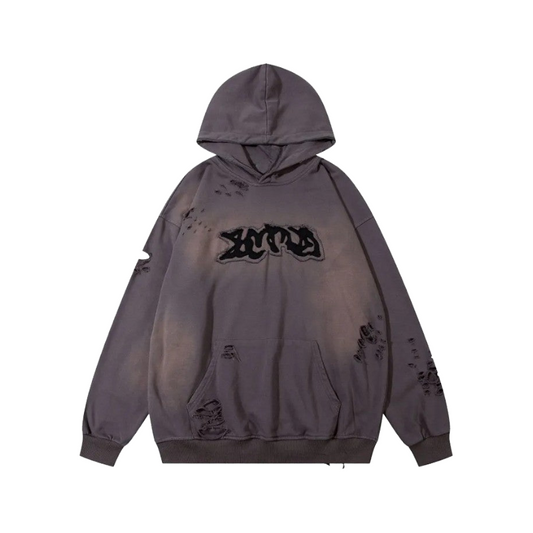 Letter Patch Ripped Hoodie     - VONVEX