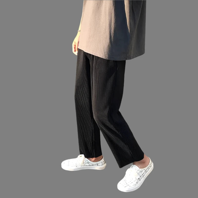 Pleated Straight Oversized Casual Pant  black S  - VONVEX