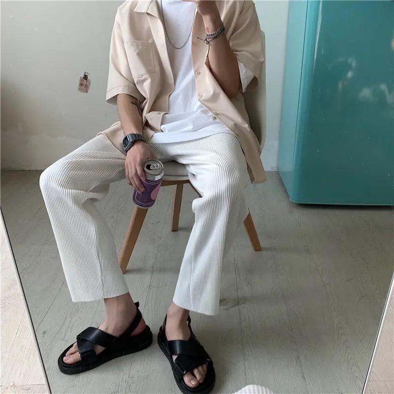 Pleated Straight Oversized Casual Pant     - VONVEX