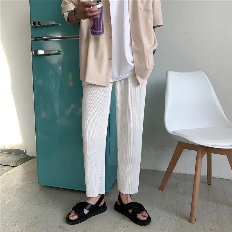 Pleated Straight Oversized Casual Pant  white S  - VONVEX