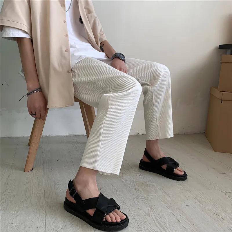 Pleated Straight Oversized Casual Pant     - VONVEX