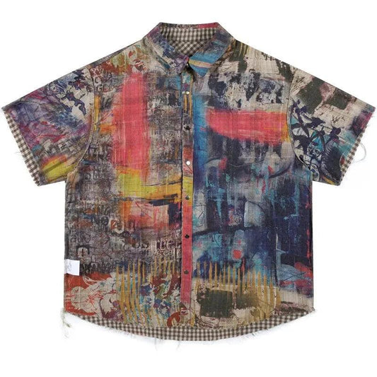 Retro Grapihc Double Side Oversized Shirt     - VONVEX