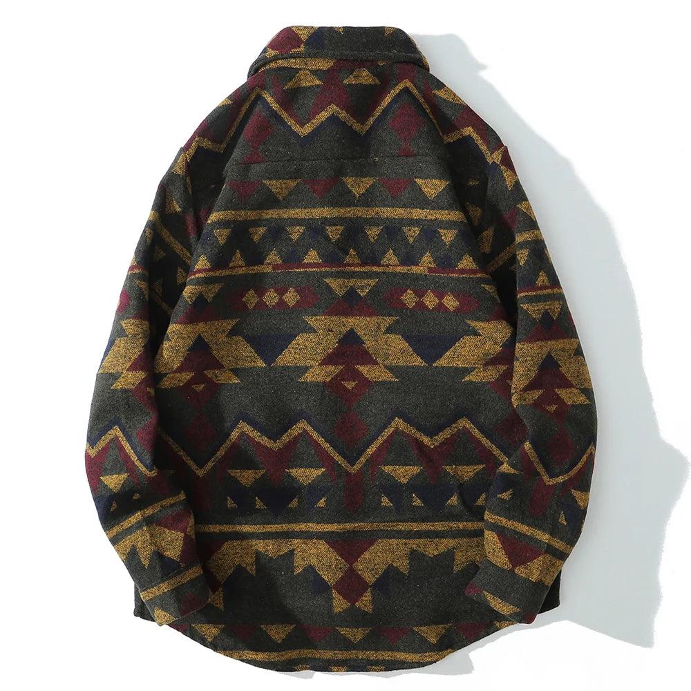 Retro Patchwork Geometric Pattern Shirt     - VONVEX