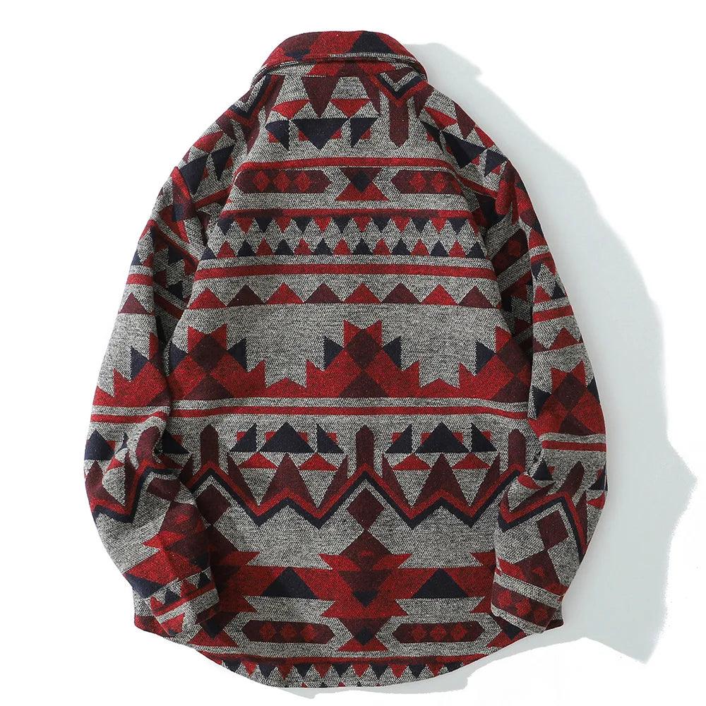 Retro Patchwork Geometric Pattern Shirt     - VONVEX