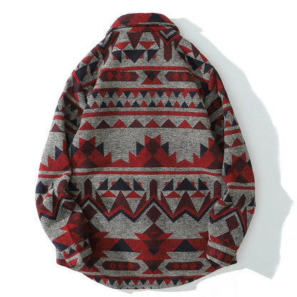 Retro Patchwork Geometric Pattern Shirt     - VONVEX