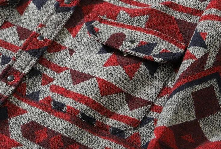 Retro Patchwork Geometric Pattern Shirt     - VONVEX