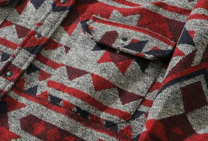 Retro Patchwork Geometric Pattern Shirt     - VONVEX