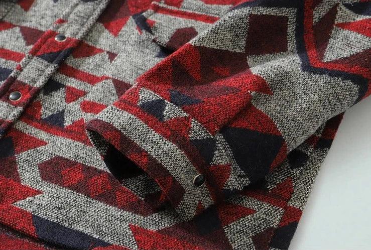 Retro Patchwork Geometric Pattern Shirt     - VONVEX