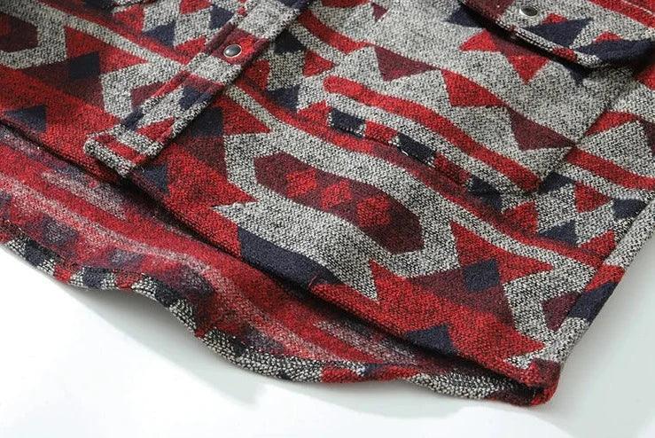 Retro Patchwork Geometric Pattern Shirt     - VONVEX