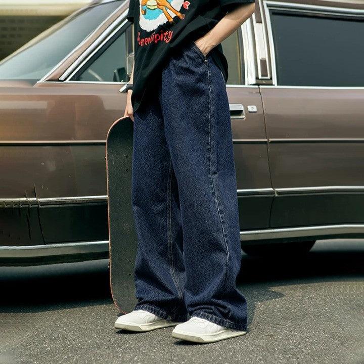 Retro Washed Straight Denim Leg Jeans     - VONVEX