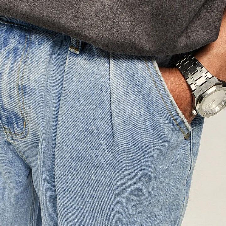 Retro Washed Straight Denim Leg Jeans     - VONVEX