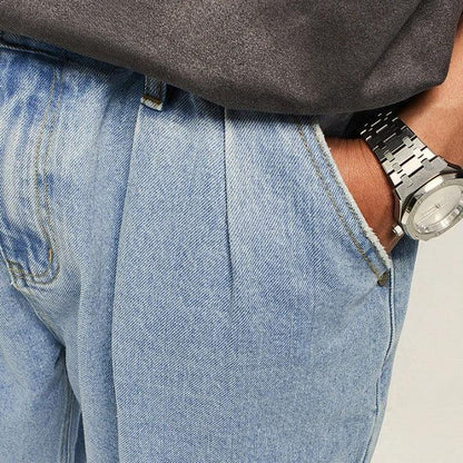 Retro Washed Straight Denim Leg Jeans     - VONVEX