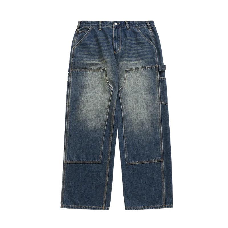 Retro Washed Wide Leg Cargo Jean  Blue S  - VONVEX