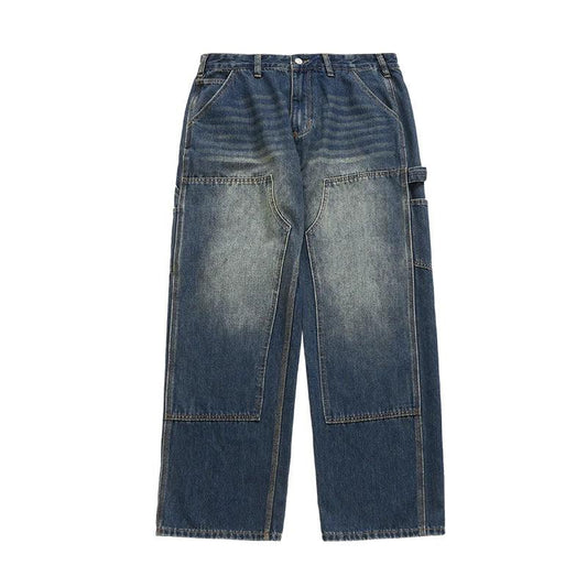 Retro Washed Wide Leg Cargo Jean  Blue S  - VONVEX