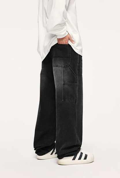 Retro Washed Wide Leg Cargo Jean     - VONVEX