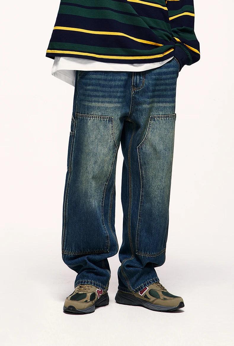 Retro Washed Wide Leg Cargo Jean     - VONVEX