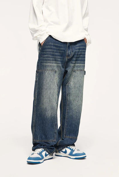 Retro Washed Wide Leg Cargo Jean     - VONVEX