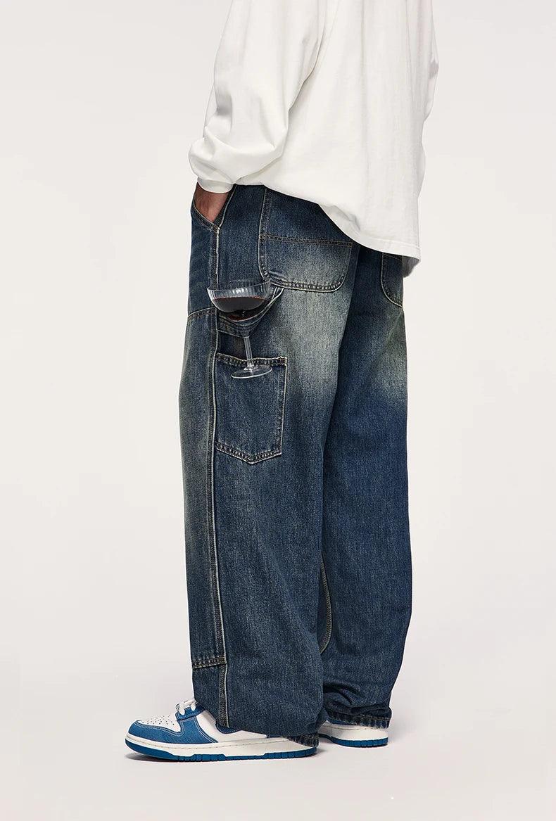 Retro Washed Wide Leg Cargo Jean     - VONVEX