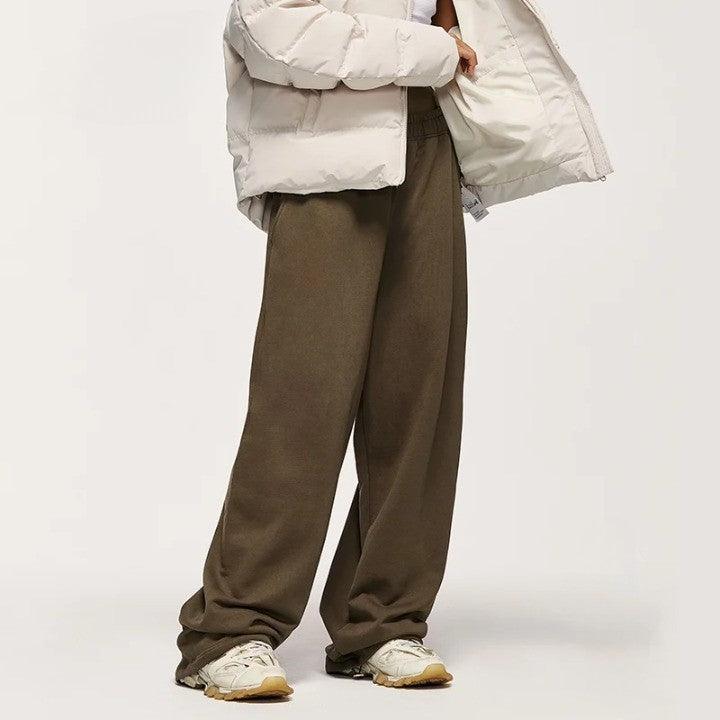 Solid Color Wide Leg Sweatpants     - VONVEX