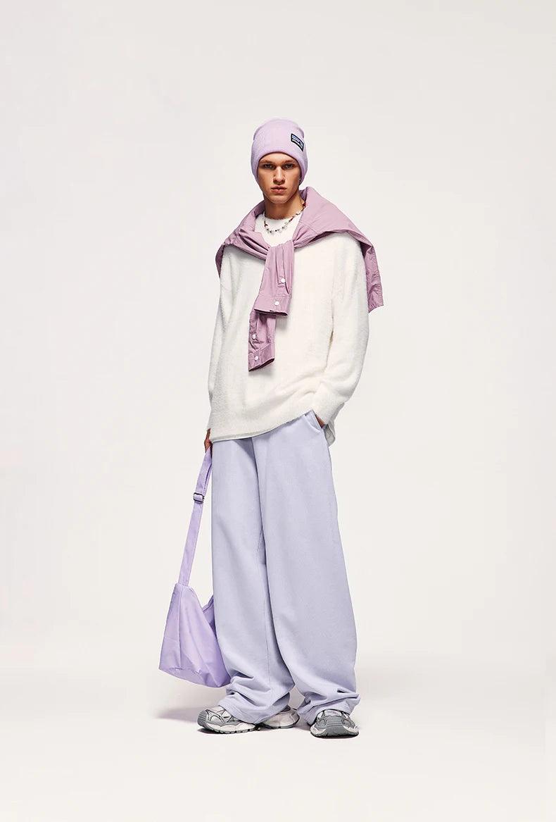 Solid Color Wide Leg Sweatpants     - VONVEX