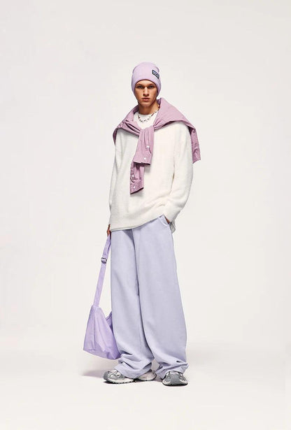 Solid Color Wide Leg Sweatpants     - VONVEX