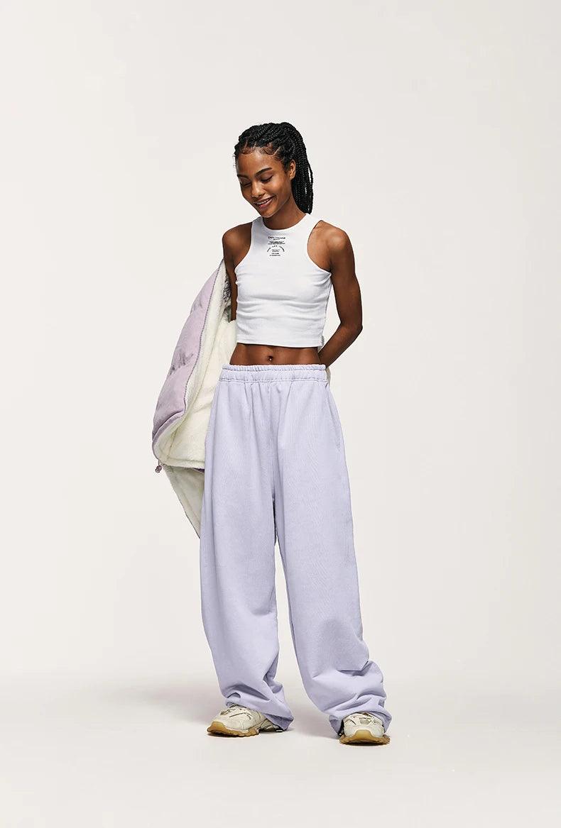 Solid Color Wide Leg Sweatpants     - VONVEX