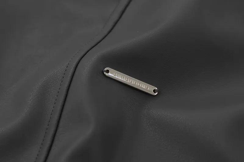 Solid Oversized Leather Shirt     - VONVEX