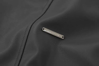 Solid Oversized Leather Shirt     - VONVEX