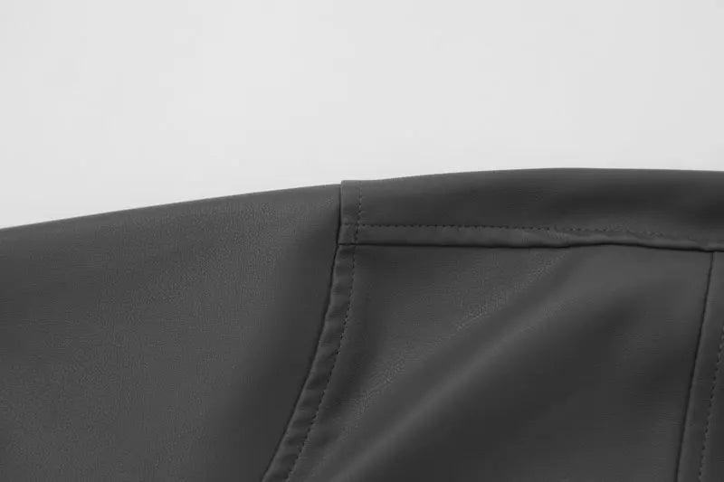 Solid Oversized Leather Shirt     - VONVEX