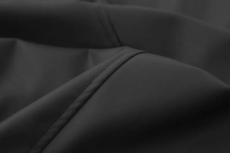 Solid Oversized Leather Shirt     - VONVEX