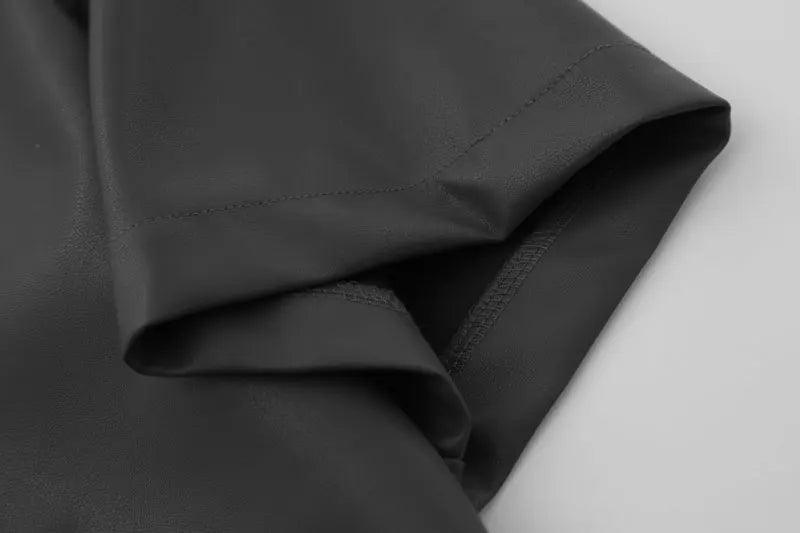 Solid Oversized Leather Shirt     - VONVEX