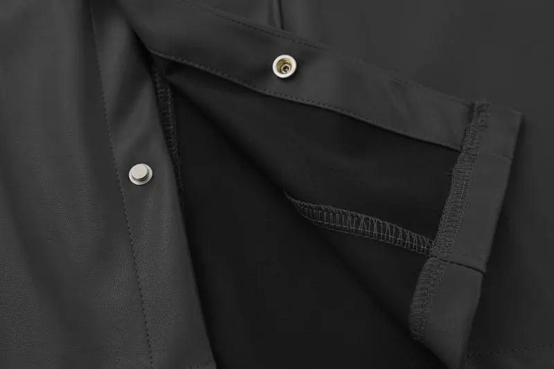 Solid Oversized Leather Shirt     - VONVEX