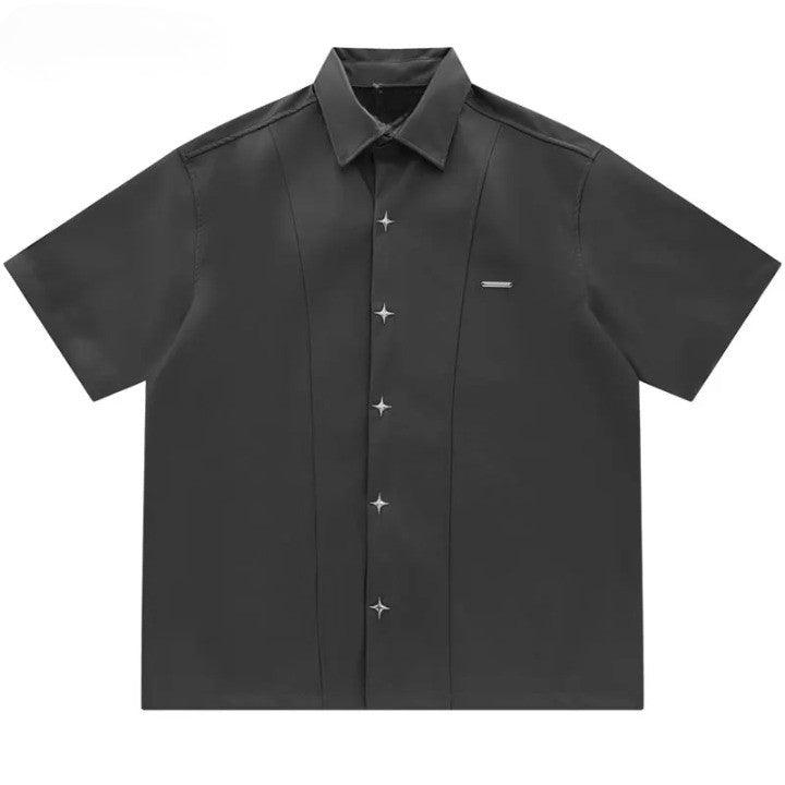Solid Oversized Leather Shirt  Gray S  - VONVEX
