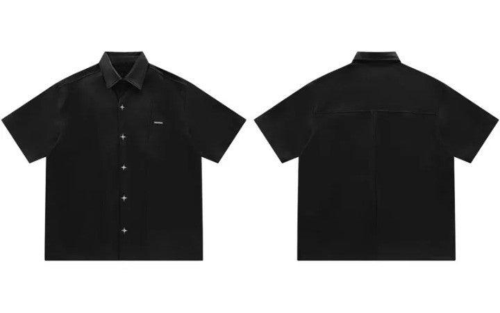 Solid Oversized Leather Shirt     - VONVEX
