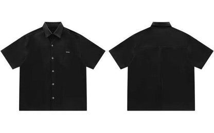 Solid Oversized Leather Shirt     - VONVEX