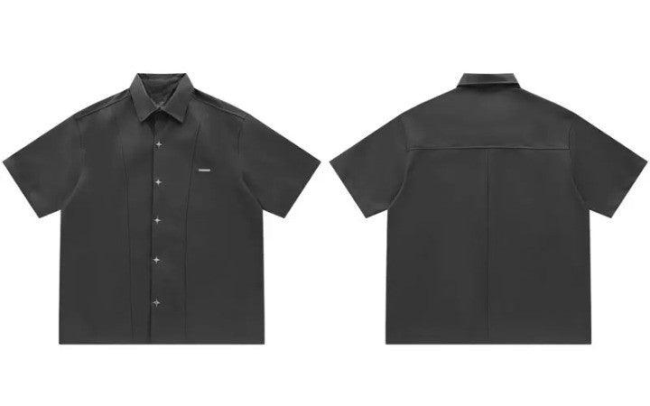 Solid Oversized Leather Shirt     - VONVEX