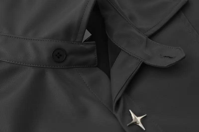 Solid Oversized Leather Shirt     - VONVEX