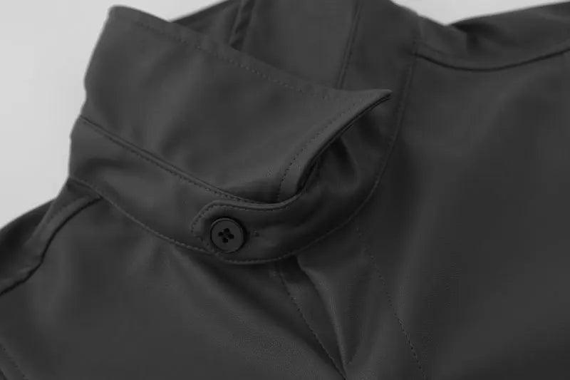 Solid Oversized Leather Shirt     - VONVEX