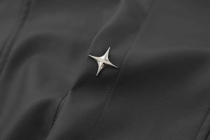 Solid Oversized Leather Shirt     - VONVEX